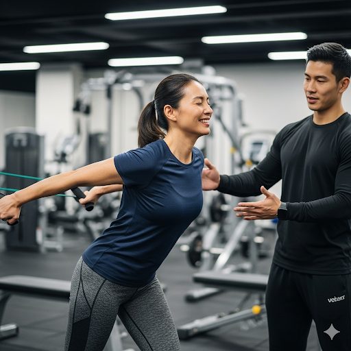 腰痛を治すためにパーソナルトレーニングをしている様子