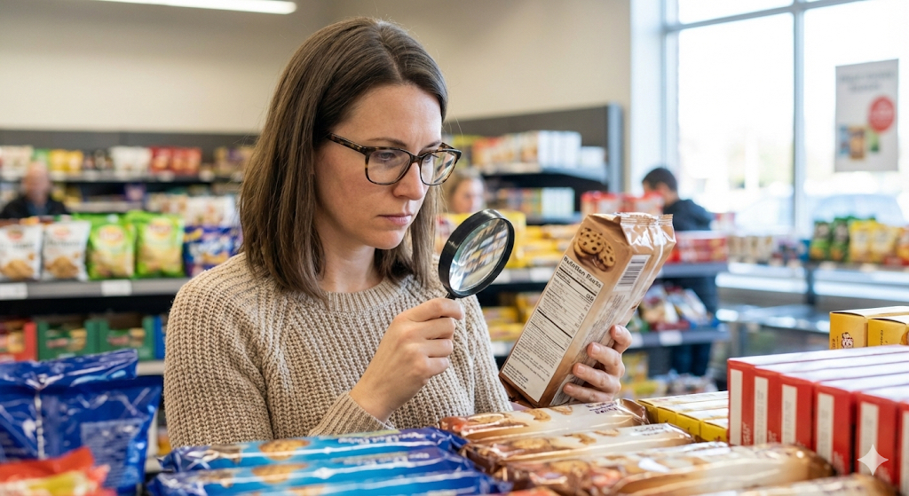 成分表を見ている人